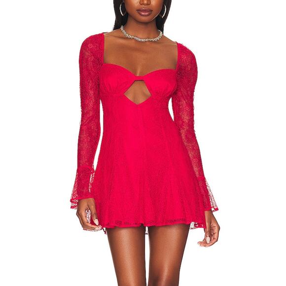 Lovers & Friends Phoebe Lace Mini Dress in Strawberry Red Size S - Picture 1 of 6